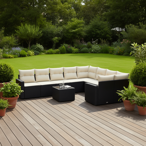 Conjunto de Sofás de Jardín en Ratán Sintético Negro con Cojines de Espuma de Alta Densidad, Muebles de Exterior de Diseño Contemporáneo - Product Image 2