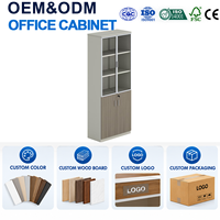 Armoire de rangement en bois pour bureau, bibliothèque avec porte en verre, armoire de classement en MDF avec serrure, couleur personnalisée, OEM ODM, mobilier de bureau