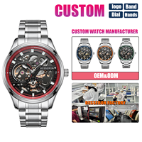 Montre automatique squelette pour homme, mouvement mécanique, boîtier en alliage, bracelet en acier inoxydable, cadran personnalisé OEM, étanche, pour affaires