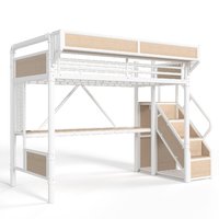 Lit superposé moderne en métal pour écoliers, taille double, avec bureau, prise électrique, bande LED, panneau perforé, paniers en maille, rangement, escalier, armoire, ODM OEM