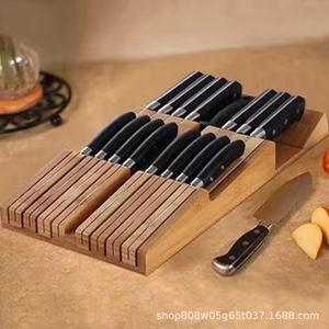 ชั้นวางมีดไม้ ชั้นเก็บของไม้เนื้อแข็ง ช่องใส่มีดหลายช่อง ขนาด 41 ซม. สำหรับจัดเก็บในครัว - Product Image 2