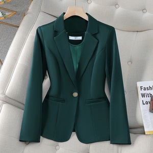 Women's Blazer Green Solid Color Single Button Wool Blend Professional Office Wear - Product Image 1