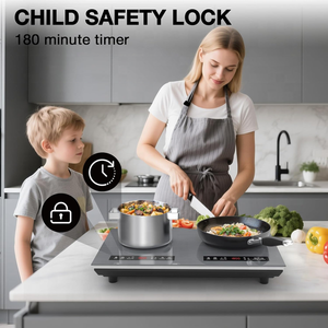 Table <span class=keywords><strong>de</strong></span> cuisson à <span class=keywords><strong>induction</strong></span> encastrable double brûleur 24 pouces avec écran tactile LED, verrouillage <span class=keywords><strong>de</strong></span> sécurité enfant, minuterie, panneau en verre, 110V AC - Product Image 4