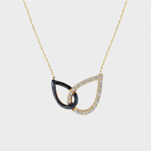14K Solid Gold Black and White Water Drop Charm <b>Necklace</b> - Product Image 2