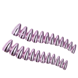 Faux ongles à presser en forme d'amande, motif ciel étoilé, rose clair, pré-dessinés, vente en gros, manucure pour femmes, best-seller - Product Image 6