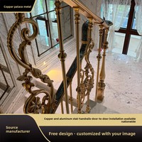 Rampe d'escalier de villa, style luxe léger, en cuivre et aluminium, gravée, polie, à fixation au sol, pour usage intérieur, nouveau style chinois