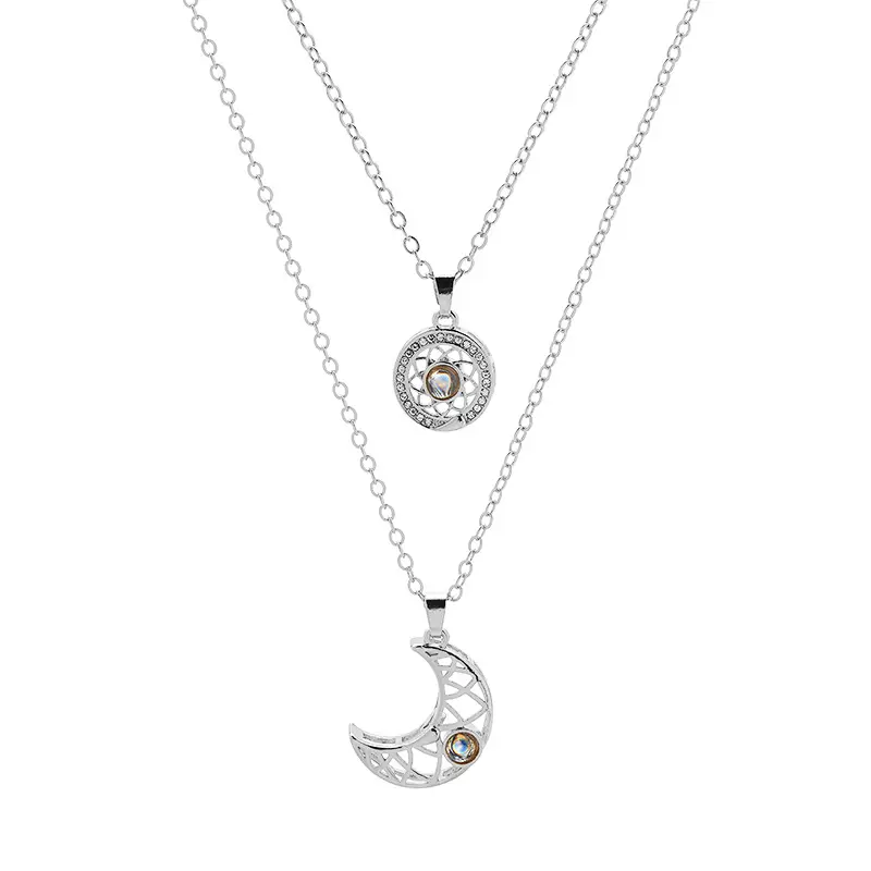 Exquisite fashion projection sun moon stainless steel couple necklace for men and women