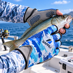 Gants de pêche personnalisés en silicone toutes saisons OEM, demi-doigts, avec paume texturée et ajustement extensible pour les sports de plein air - Product Image 4