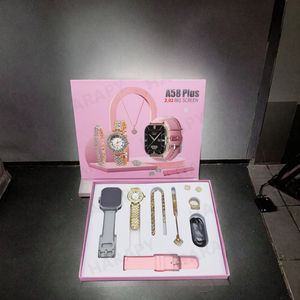 A58 PLUS <span class=keywords><strong>Orologio</strong></span> Smart da <span class=keywords><strong>Donna</strong></span> alla Moda 8 in 1 Set con Doppio Cinturino, Anello, Orecchini, <span class=keywords><strong>Touch</strong></span> Screen, Fitness Tracker IP68 Compatibile con Android - Product Image 1