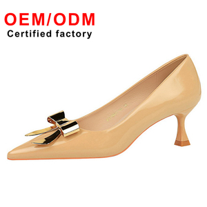 New Arrival Women's Fashion Pumps Pointed Toe <strong>Stiletto</strong> with Metal Bow Patent Leather Shiny Single Shoe Comfortable <strong>Low</strong> <strong>Heels</strong> - Product Image 3
