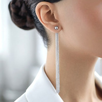 Boucles d'oreilles pendantes géométriques minimalistes en argent sterling 925 plaqué rhodium avec zircon et long pompon pour femme – Idée cadeau