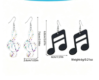 Boucles d'oreilles pendantes en acrylique motif note de musique, style dessin animé, tendance, bijoux faits à la main pour femmes, pour usage quotidien