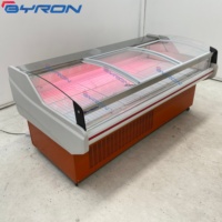 Nouveau modèle de vitrine réfrigérée à viande ouverte à plateau plat de 1,5 m, à refroidissement direct et statique, avec double piliers de support, pour la présentation de viande fraîche
