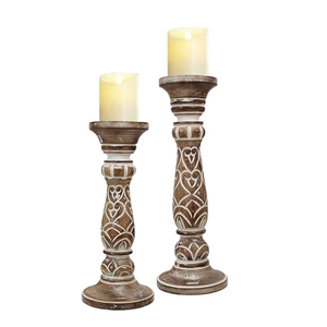 Juego de Portavelas de Madera Tallada a Mano, Candelabros Rústicos Decorativos para Centro de Mesa en Bodas y Hogar - Product Image 1