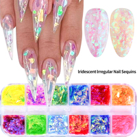 12 Grilles de Paillettes pour Ongles, Effet Aurore Polarisant, Brocart Nuage Magique, Cellophane Irrégulier, Grands Fragments, Paillettes Mises en Valeur