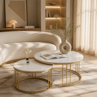 Meuble d'armoire de luxe pour salon en acier inoxydable et or brillant avec dessus en marbre Meuble TV et table basse