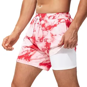 European and American swimming trunks beach pants two-in-one men's anti-embarrassment loose quick-drying boxer swimsuit l Two-pi