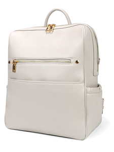 Sac à dos pour femme en cuir PU crème doux de style minimaliste français avec quincaillerie dorée et plusieurs poches pour le campus, les trajets quotidiens et les voyages - Product Image 4