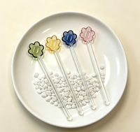 Cuillère à mélanger en verre borosilicate avec tête florale colorée, pour café, lait, thé, cocktails, décoration pour la maison et le café