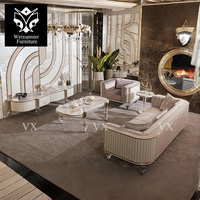 Ensemble de table basse ovale moderne en marbre avec base en cristal et plateau en acier inoxydable, meubles de salon de luxe, design contemporain