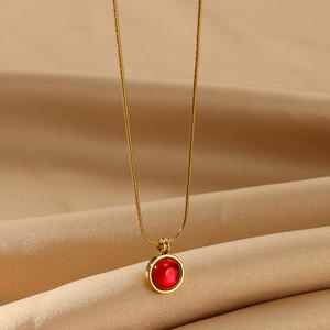 Collier pendentif en acier inoxydable plaqué or, étanche, anti-ternissement, or 18 carats PVD, pierres de naissance du zodiaque créées en laboratoire, vente en gros - Product Image 5