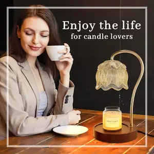 Fragrance Candle Warmer Lamp With 2 Bulbs With Timer Dimmer Wax Melt For Small Large Size Jar Candles Retro Wooden Base