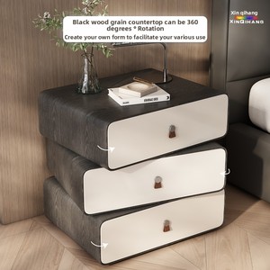 Mesita de noche de madera maciza moderna de gama alta 2025, mesitas de noche de almacenamiento creativas giratorias de cuero de grano de madera de lujo, muebles de dormitorio - Product Image 2