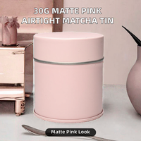 Boîte en fer blanc de qualité alimentaire pour matcha, 30g, hermétique, double couvercle, impression offset, rose mat, OEM ODM
