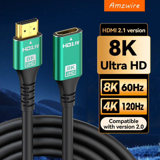 HDMI 2.1 Extension Cable 8K 60Hz 4K 120Hz Male to Female HDMI Cable 48Gbps Ultra High Speed HDMI Extender OEM