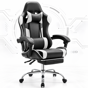 Silla de Juego Ergonómica con Reposapiés, Cuero PU, Reclinable, Soporte Lumbar, Reposacabezas, Reposabrazos Fijos, Refrigeración, Elevación de Gas de 3 Etapas - Product Image 4