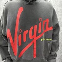 Hoodie Pria Vintage Oversize dengan Bahu Jatuh, Ujung Raw Frayed, Grafis Huruf Besar Custom, Saku Samping, Streetwear Pullover