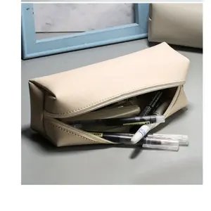 Bolsa de couro PU para caneta e lápis, bolsa cosmética para estudantes