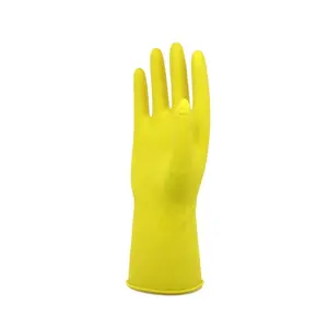 Пользовательские 35 г желтые латексные перчатки с подкладкой из флока кухонные чистящие перчатки водонепроницаемые бытовые перчатки латексные