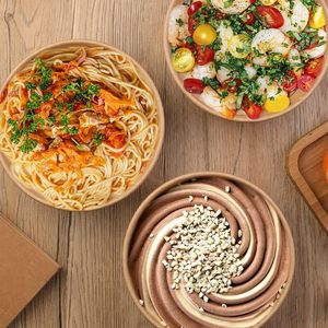 Wegwerp Dikke Kraftpapier Kom Voor Licht Voedsel Multi-Specificatie Afhaalfruit Salade Papieren Borden & Kommen Verpakking - Product Image 5