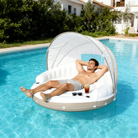 Île flottante gonflable en polycarbonate pour piscine, usage commercial, avec porte-gobelets intégrés, pare-soleil détachable, capacité de 440 lb