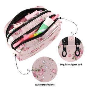 Nueva llegada, estuche para lápices con estampado de flores personalizado, bolsa de cosméticos portátil de cuero PU, bolsa de maquillaje para mujer, para viaje - Product Image 2