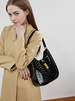 Sac à main hobo en cuir de vachette gaufré crocodile pour femme, sac à bandoulière 3-en-1 avec pochette amovible, sac vintage à porter sous le bras