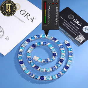925 alla moda argento Sterling Vvs Moissanite 6mm taglio principessa <span class=keywords><strong>blu</strong></span> CZ collana da Tennis con catena di diamanti gioielli di colore <span class=keywords><strong>blu</strong></span> estivo - Product Image 1