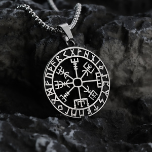 Yunnique Stainless Steel Men's Pendant Necklace with Viking Runes Asymmetrical Geometric Design for Gift Clothing Matching - Product Image 4