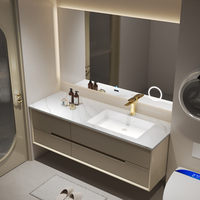 Table de toilette murale en bois de caoutchouc de haute qualité, moderne, écologique et durable, avec miroir intelligent pour hôtel, appartement, villa