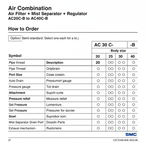 การรวมกันของลม AC40C-04G-V1-B ชิ้นส่วนนิวเมติก SMC - Product Image 1