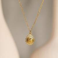 Collier tendance en acier inoxydable plaqué or 18 carats, motif fleur, soleil, amour, ligne géométrique, pendentif et chaîne à maillons, bijoux transfrontaliers à succès