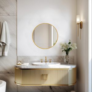 กระจกห้องน้ำทันสมัยกันน้ำกรอบสีทองพร้อมไฟ LED 3สีเพื่อเพิ่มความสว่างให้กับผนังโต๊ะเครื่องแป้ง - Product Image 3