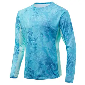 Custom UPF 50+ UV Fishing Shirt Long Sleeve Graphic Tshirts Blue Black Camo Quick Dry Fishing Jersey For Men Womens