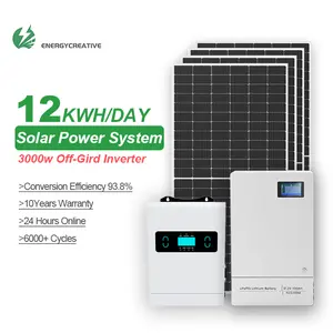 能源创意廉价3000瓦4KW 5KW 12KWH半电池182毫米太阳能电池板电池51.2v磷酸铁锂电池太阳能系统