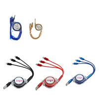 Kabel Data USB Pengisi Daya Portabel 3-in-1 Retractable dengan Logo Kustom CE Factory, Pengisian Cepat, untuk IOS Android, Selubung PVC Komposit