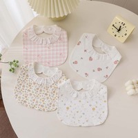 Bavoir en forme de U pour bébé, 100% coton, motif de dessin animé, 2 couches, empêche les éclaboussures et les déversements, unisexe pour garçons et filles, utilisation toutes saisons