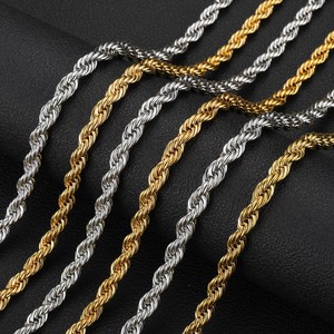 Colar de Corrente de Corda Hip-Hop por Atacado, Preço Bom, Joias de Aço Inoxidável para Homens e Mulheres em Vários Tamanhos e Cores - Product Image 1