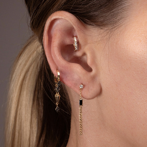CANNER Vente en gros Bijoux minimalistes en pierre noire, Plaqué or 18K, Argent S925, Zircon noir, Ensemble de boucles d'oreilles clous et créoles - Product Image 4