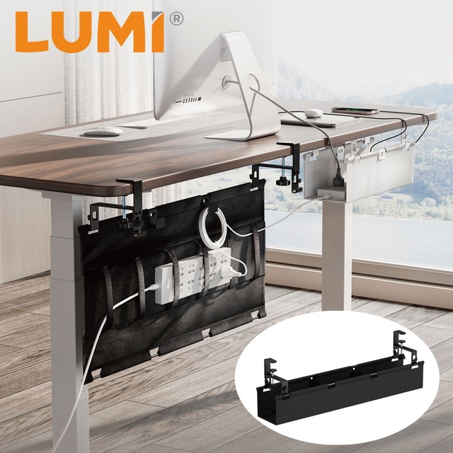 Adjustable 31.5" Under Desk Cable Management Tray Holder Fabric Wire Organizer Cord Hider Conceal Cable Tray for Office Desk